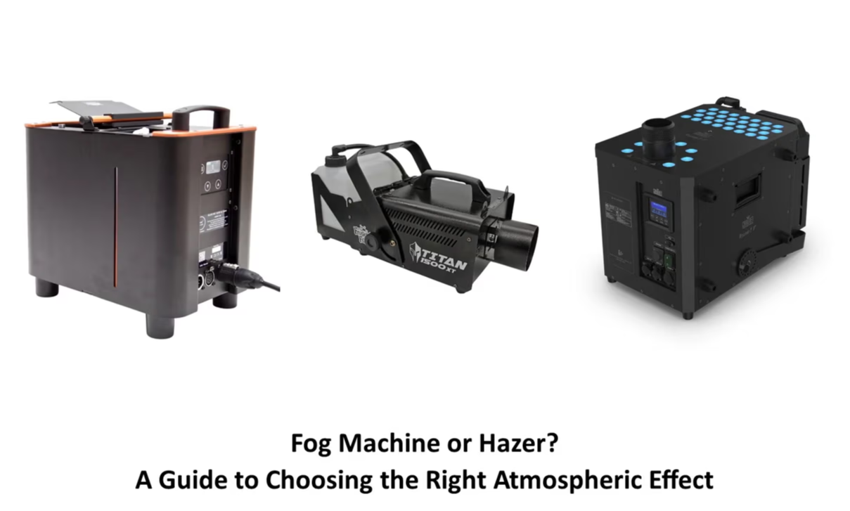 Picture of 3 atmospheric effects machines which are foggers and hazers