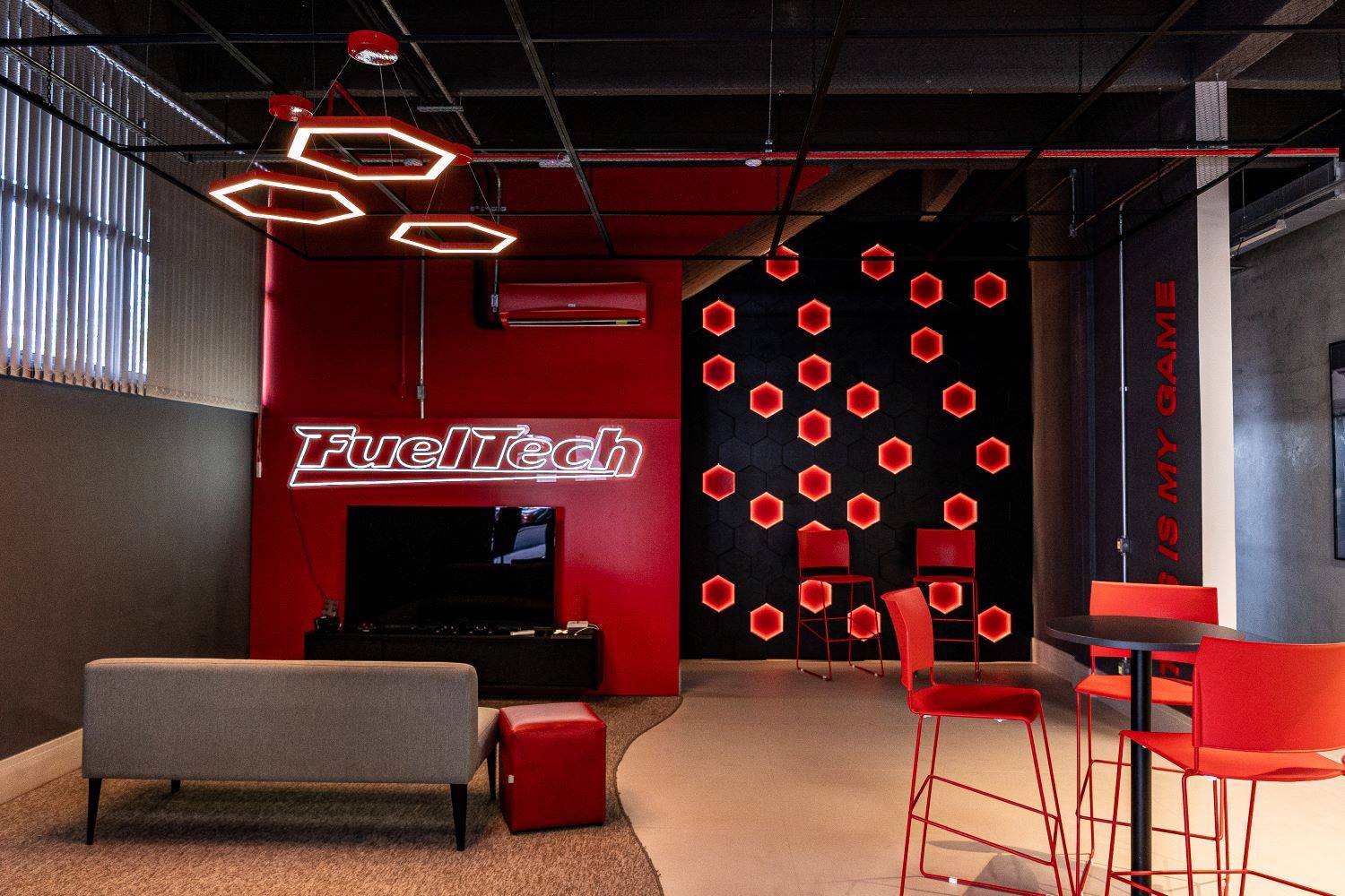 FuelTech headquarters features custom designed interior work spaces, allowing team members a space to relax.