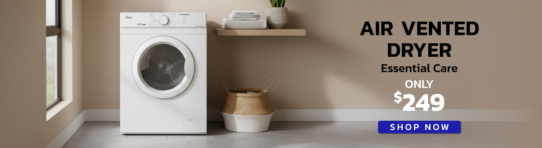 Air vented dryer displayed in a modern interior setting. Price $249.
