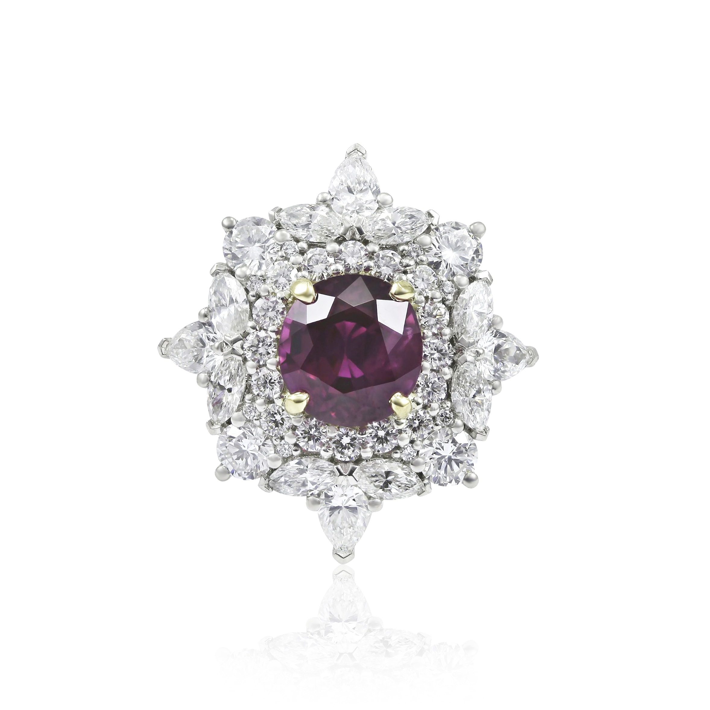 ruby and diamond halo statement ring