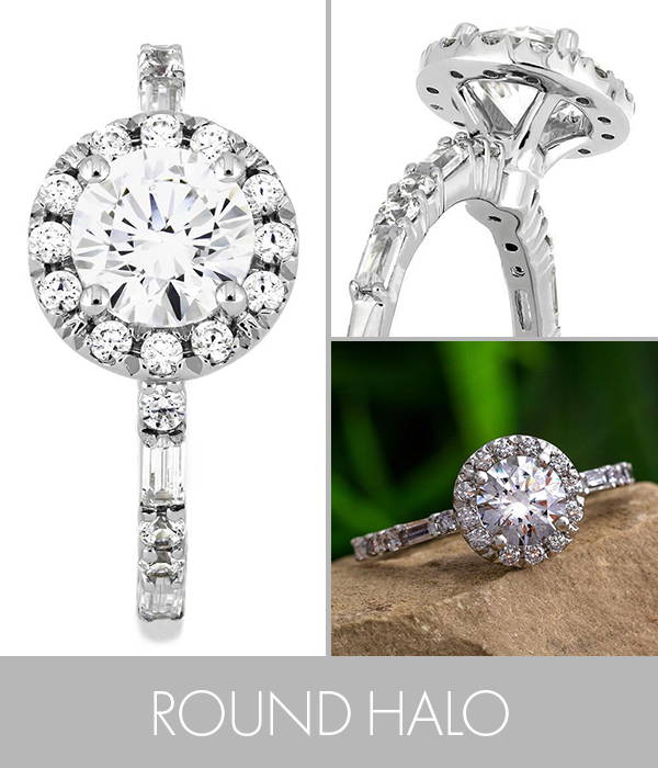 Round Halo Engagement Ring With Accented Band
