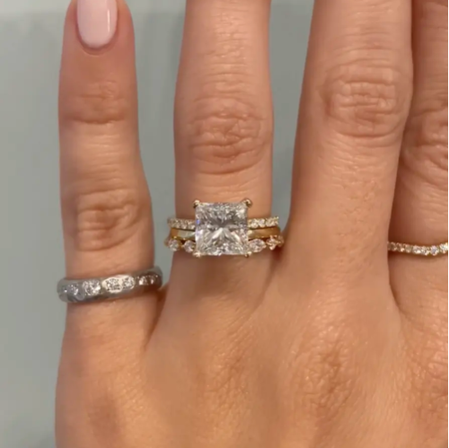 princess cut ring with wedding and