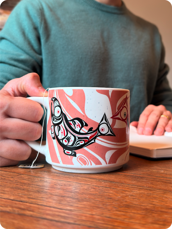 Salmon 16oz Ceramic Mug by Corey Bulpitt, Haida