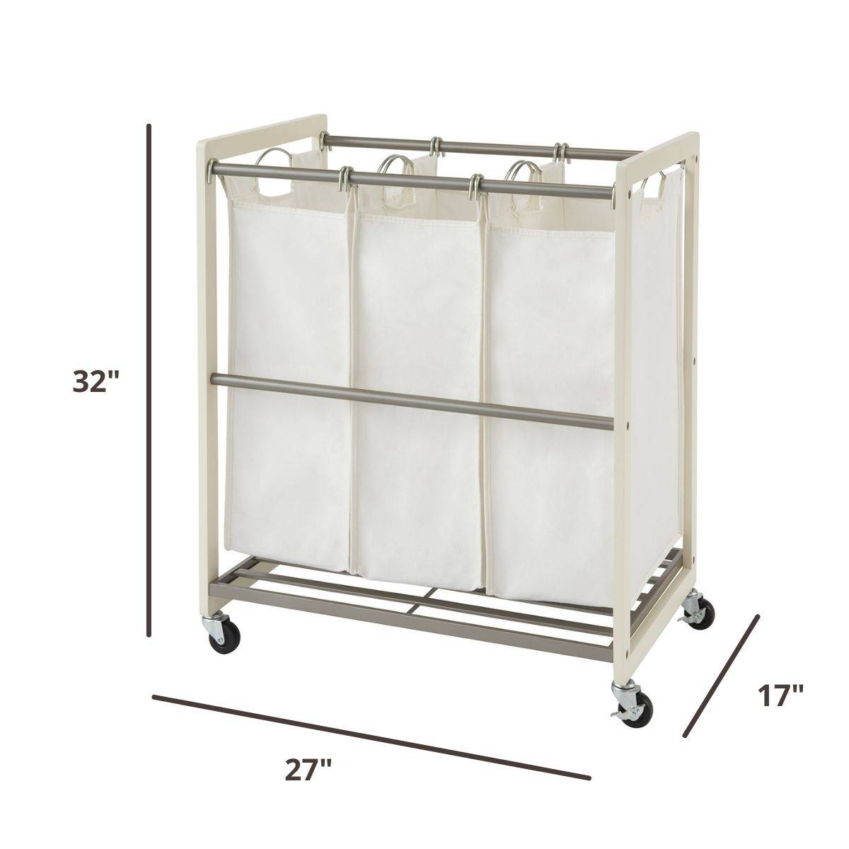 32 inches tall by 27 inches wide by 17 inches deep white laundry organizer