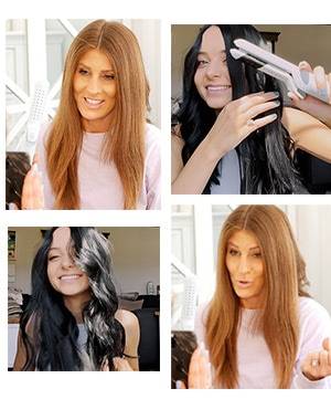 four girls curling long hair with vented air iron