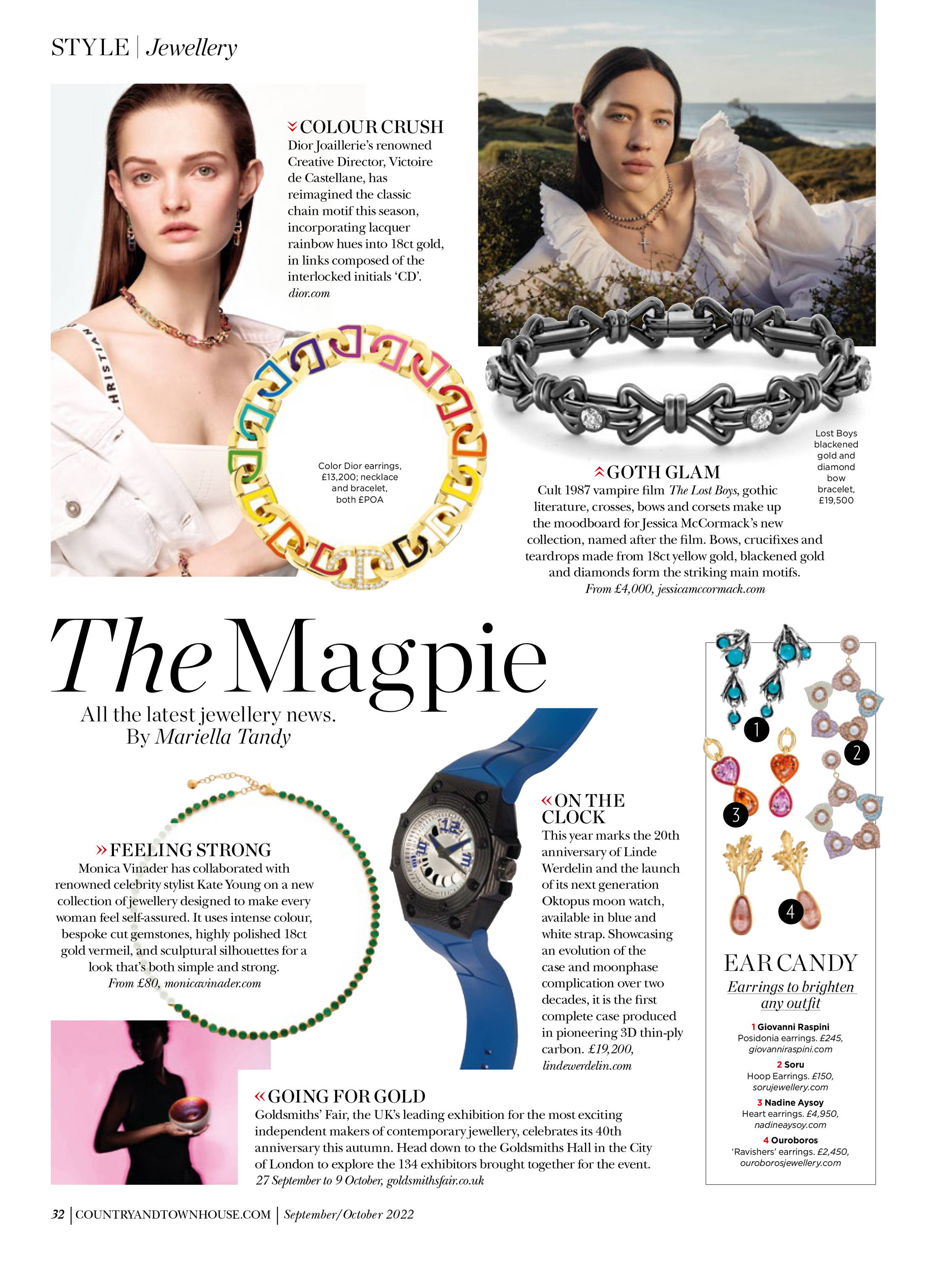 County & Town House Magazine features Soru Jewellery Pastel Flower hoops