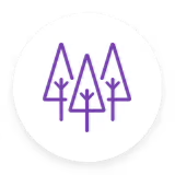 Icon of three stylized trees in a circular design.
