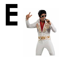 Image of man wearing Elvis costume. Shop all Letter E costumes. 