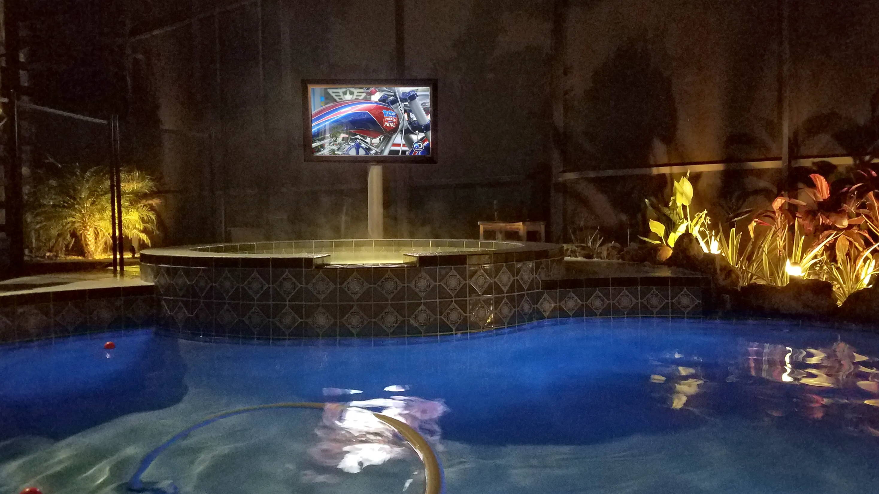 TV by pool for back yard, patio, deck, outdoor living area, 