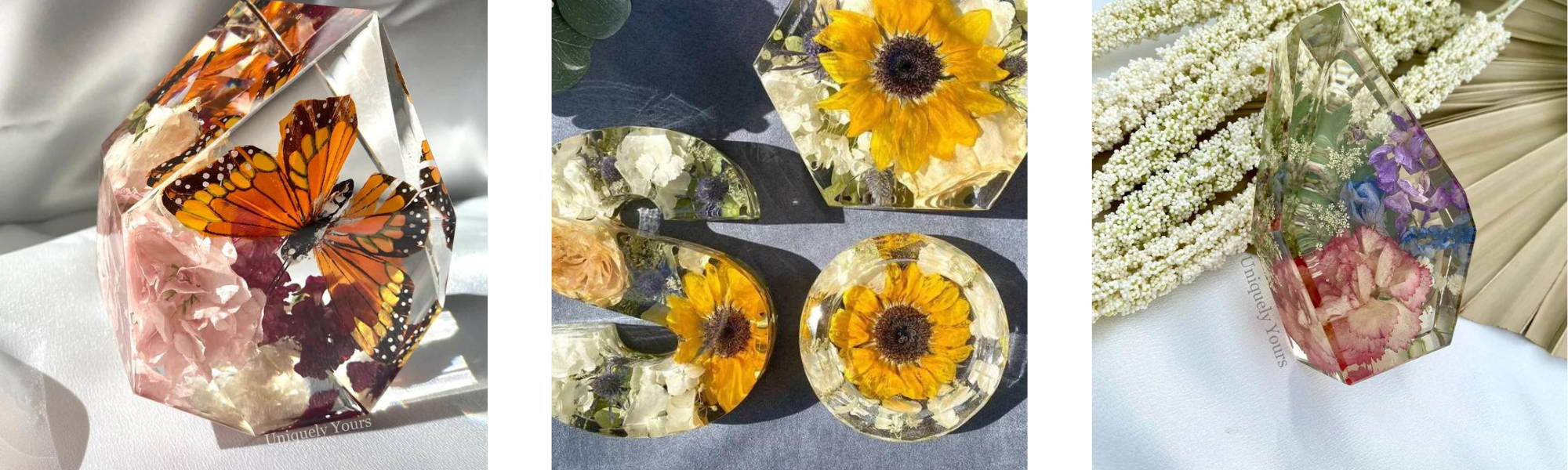 uniquely yours resin artwork flowers encapsulated in clear resin