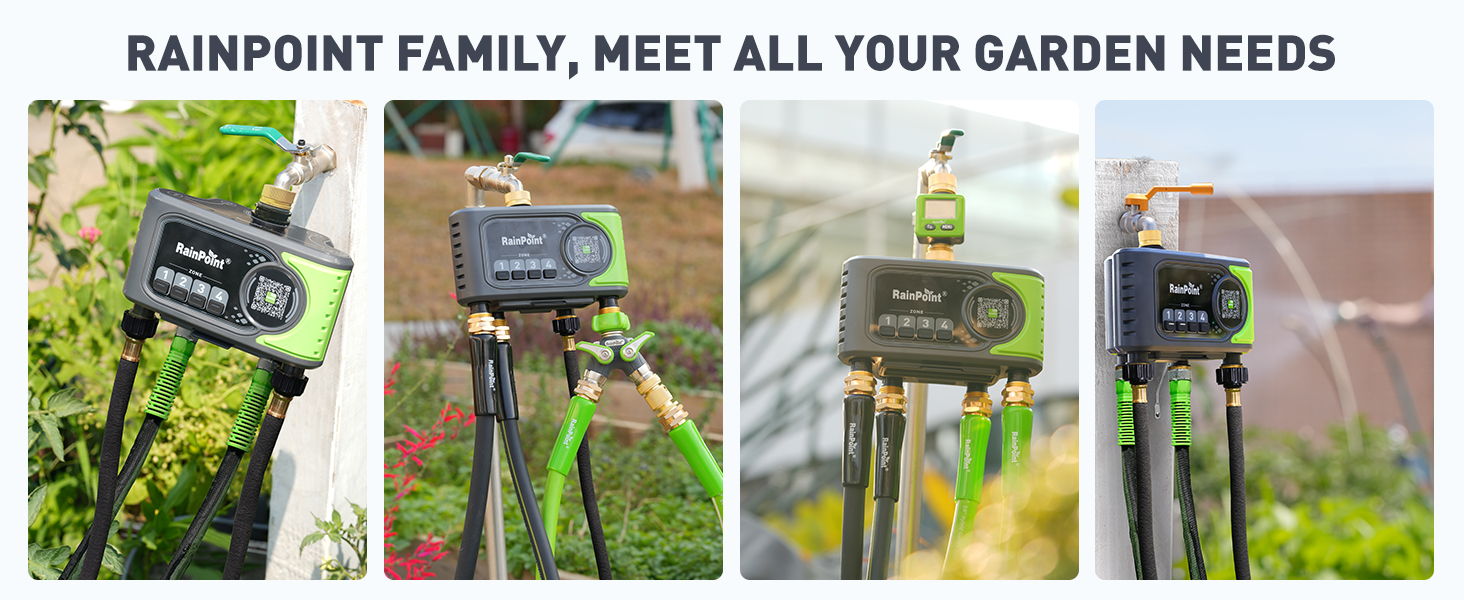 Rainpoint garden watering devices showcased for various gardening needs.