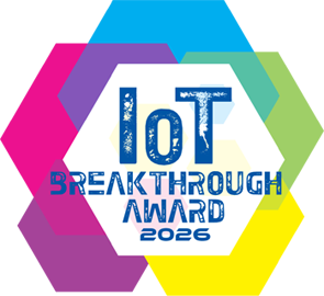 IoT Breakthrough Award 2026 logo with colorful hexagonal design.