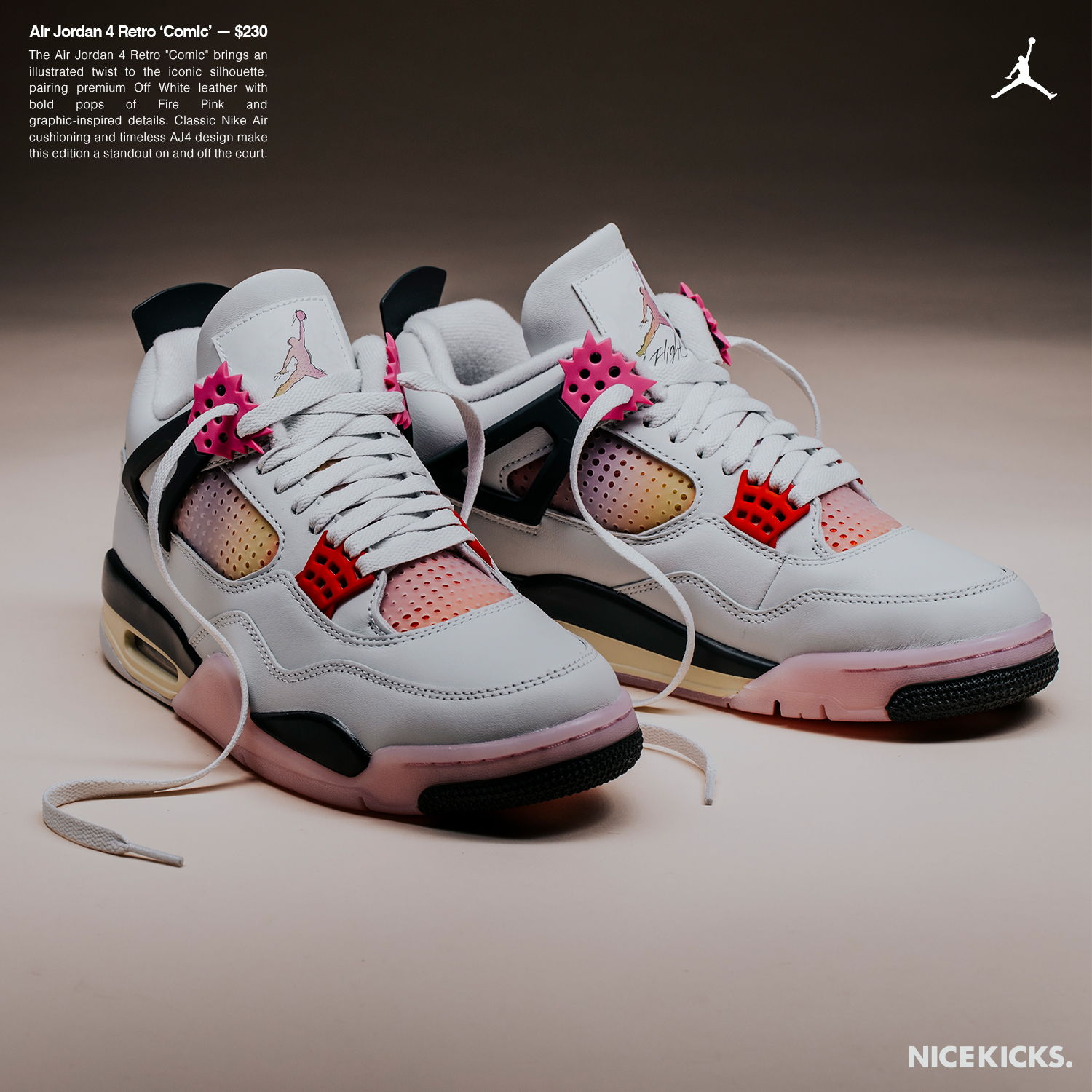 White and pink Air Jordan sneakers displayed on a neutral background.