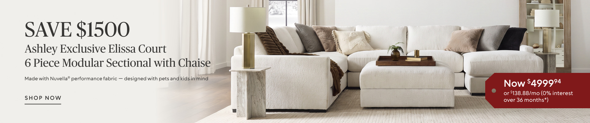 Save $1,500 on the Elissa Court six-piece modular sectional with chaise, now $4,999.94.