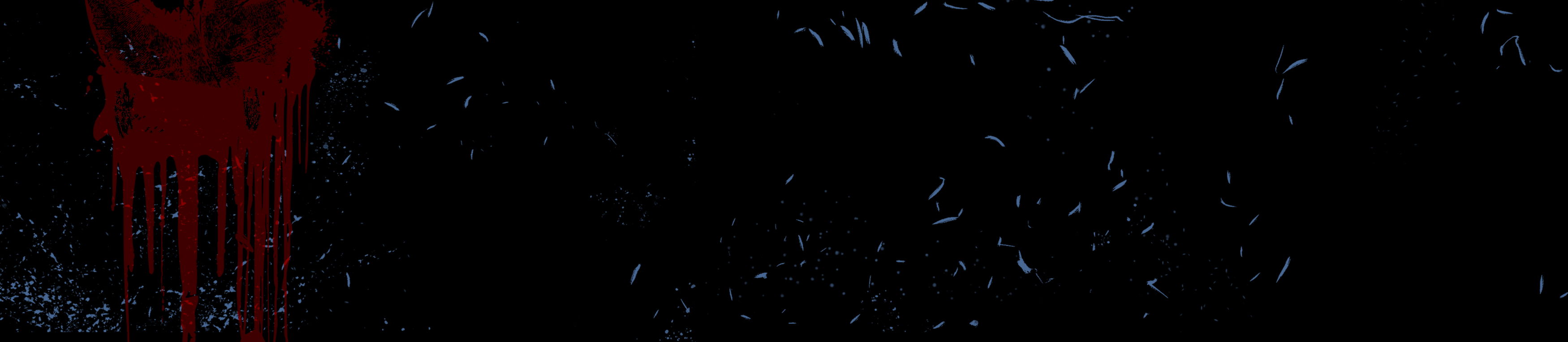 Abstract dark background with red splashes and textured patterns.