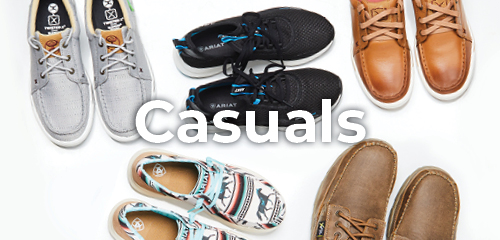 Various casual shoes arranged with the word 