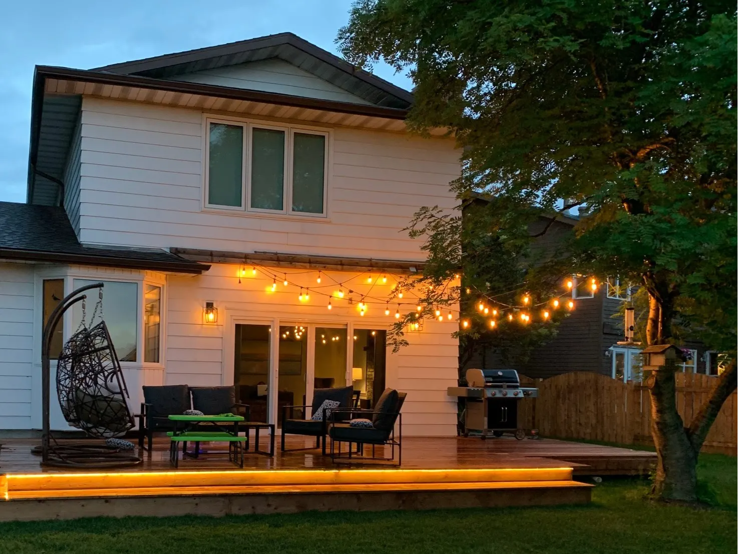 Backyard deck design and lighting with outdoor LED strip lights