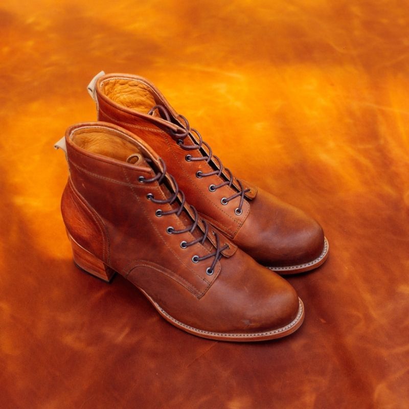 Women's size 14 extended size ankle bootie in light brown leather — The Elena by Adelante.