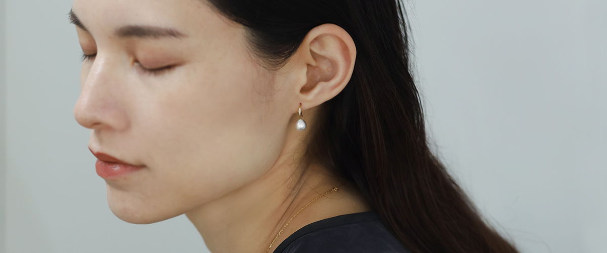 あこやパールのピアス 着用写真 エシカル素材 HASUNA