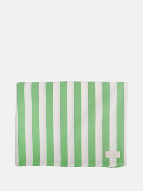 A green and white striped tablecloth.