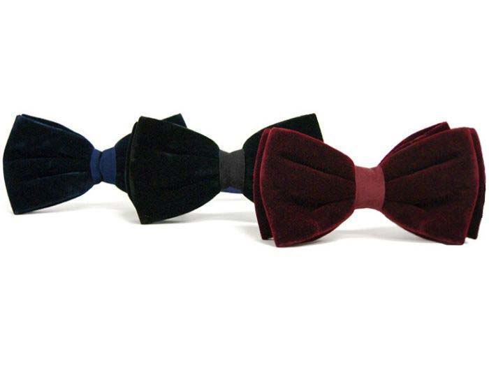 Set of 3 velvet bow ties in navy, gray and burgundy