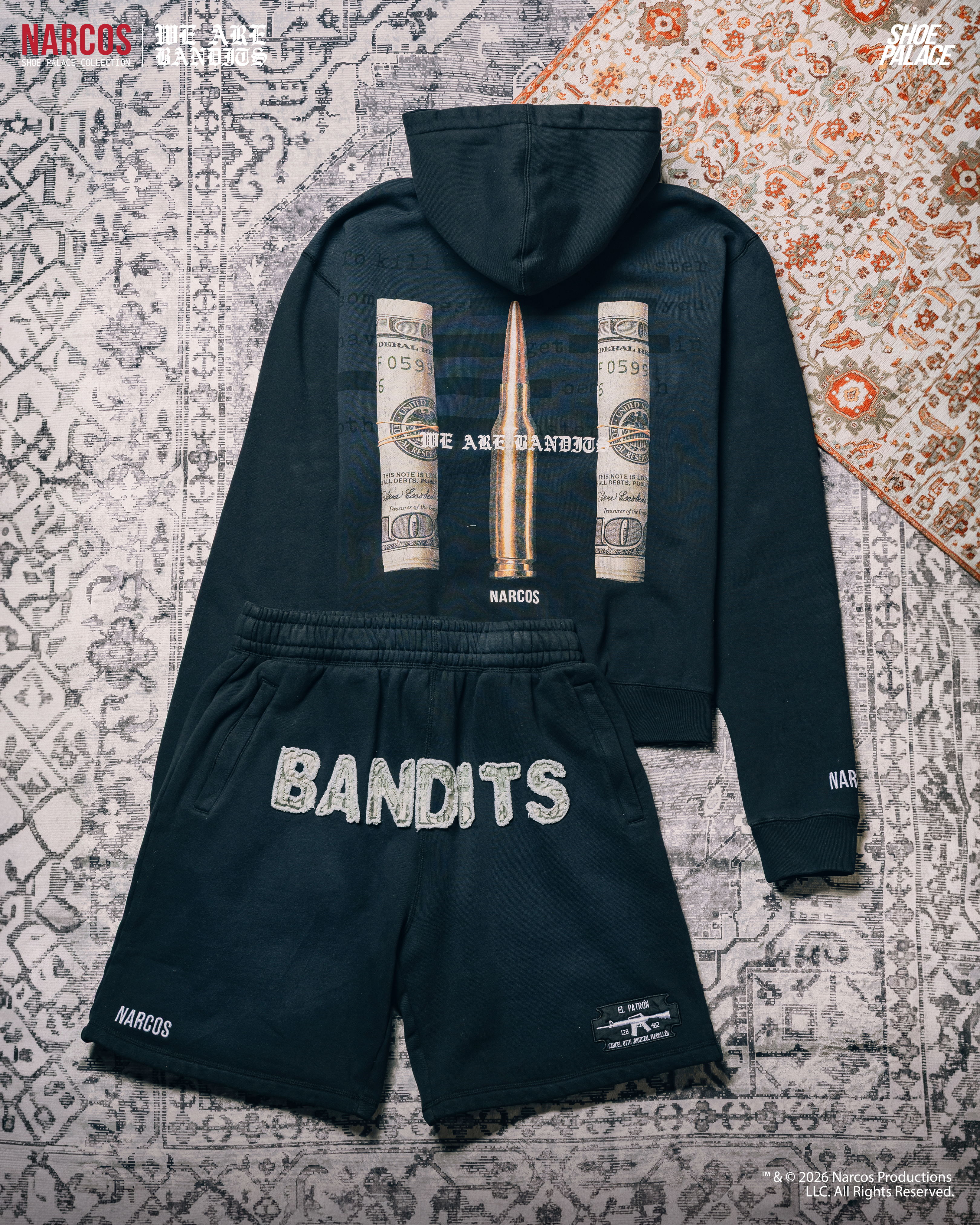 Black hoodie and shorts set with 
