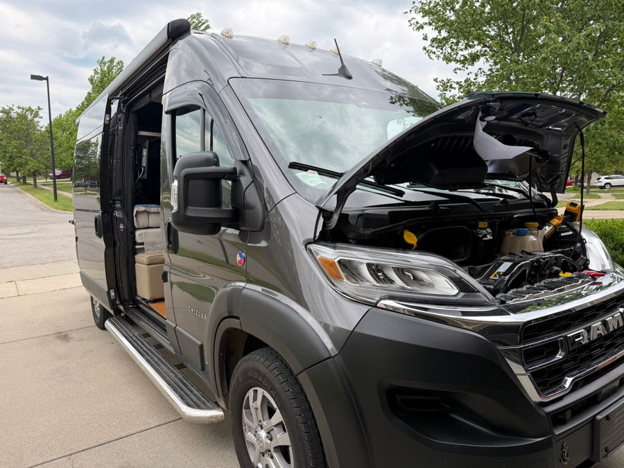 Front-three-quarter view John's 2025 RAM ProMaster 2500 cargo van HornBlasters Sniper Electric Horn featured customer install gallery photo 1
