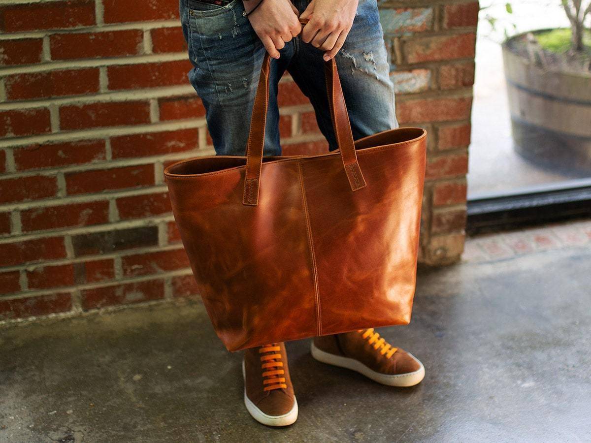 Vegan Leather Tote Oversized Bag Distressed Brown Leather 
