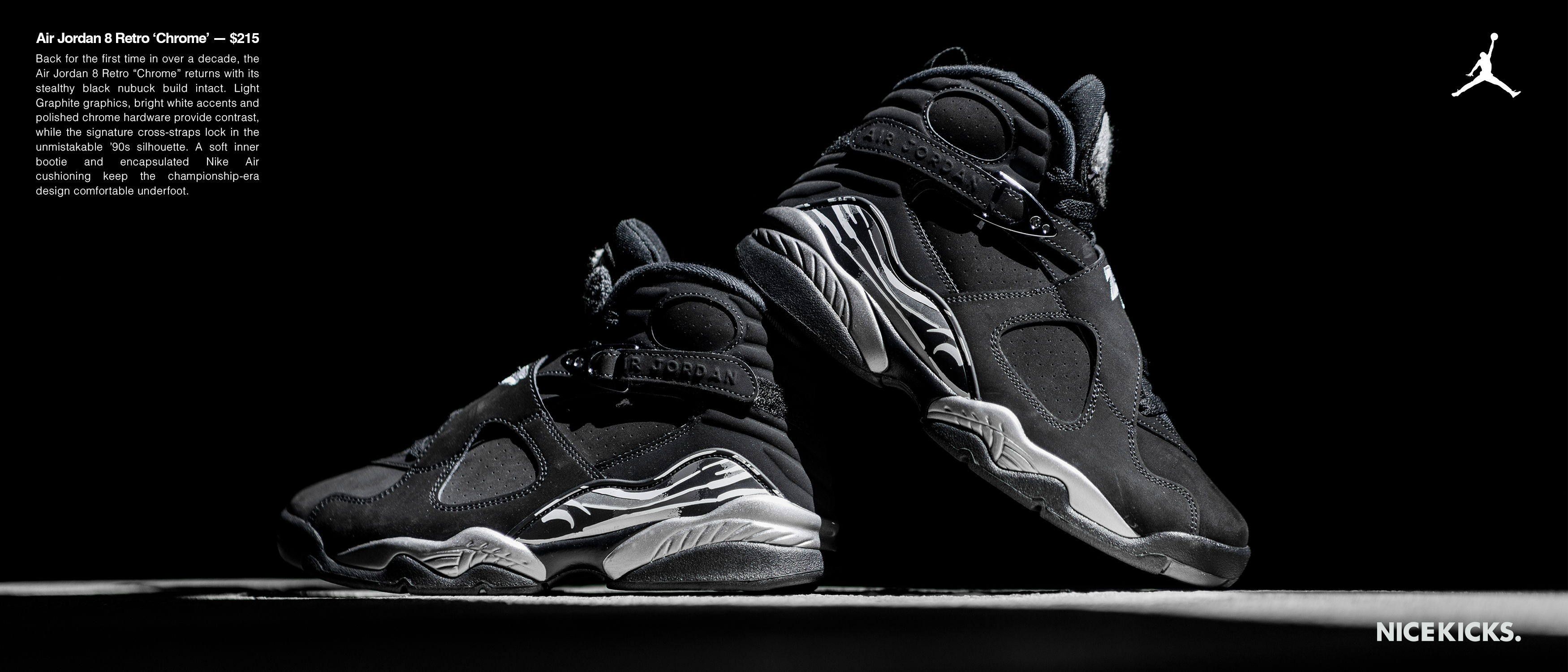 Black sneakers displayed on a dark background with a Jordan logo.