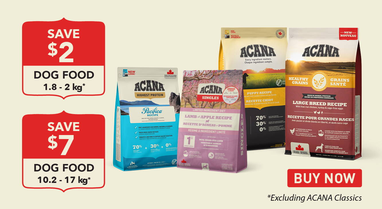$2 off Acana Dog Food 1.8 to 2kg and $7 off 10.2 to 17kg
