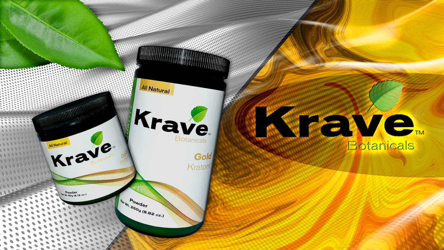 Krave Kratom Powder Gold 60 and 250 Grams Banner