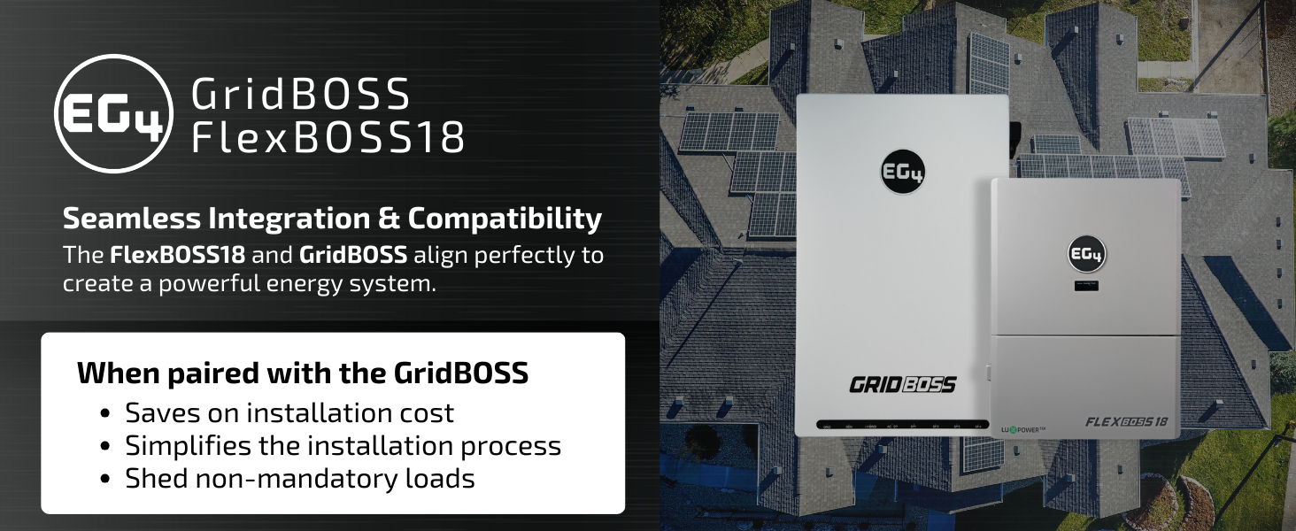 GridBoss FlexBoss18 integration and compatibility information with installation benefits.