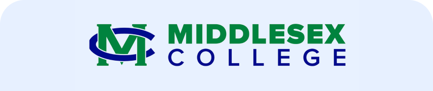 Middlesex College logo with green and blue text.