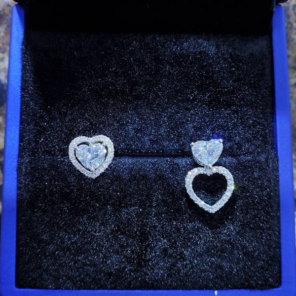Three-Way Heart Diamond Earrings Anniversary Gift - WILLS JEWELLERY