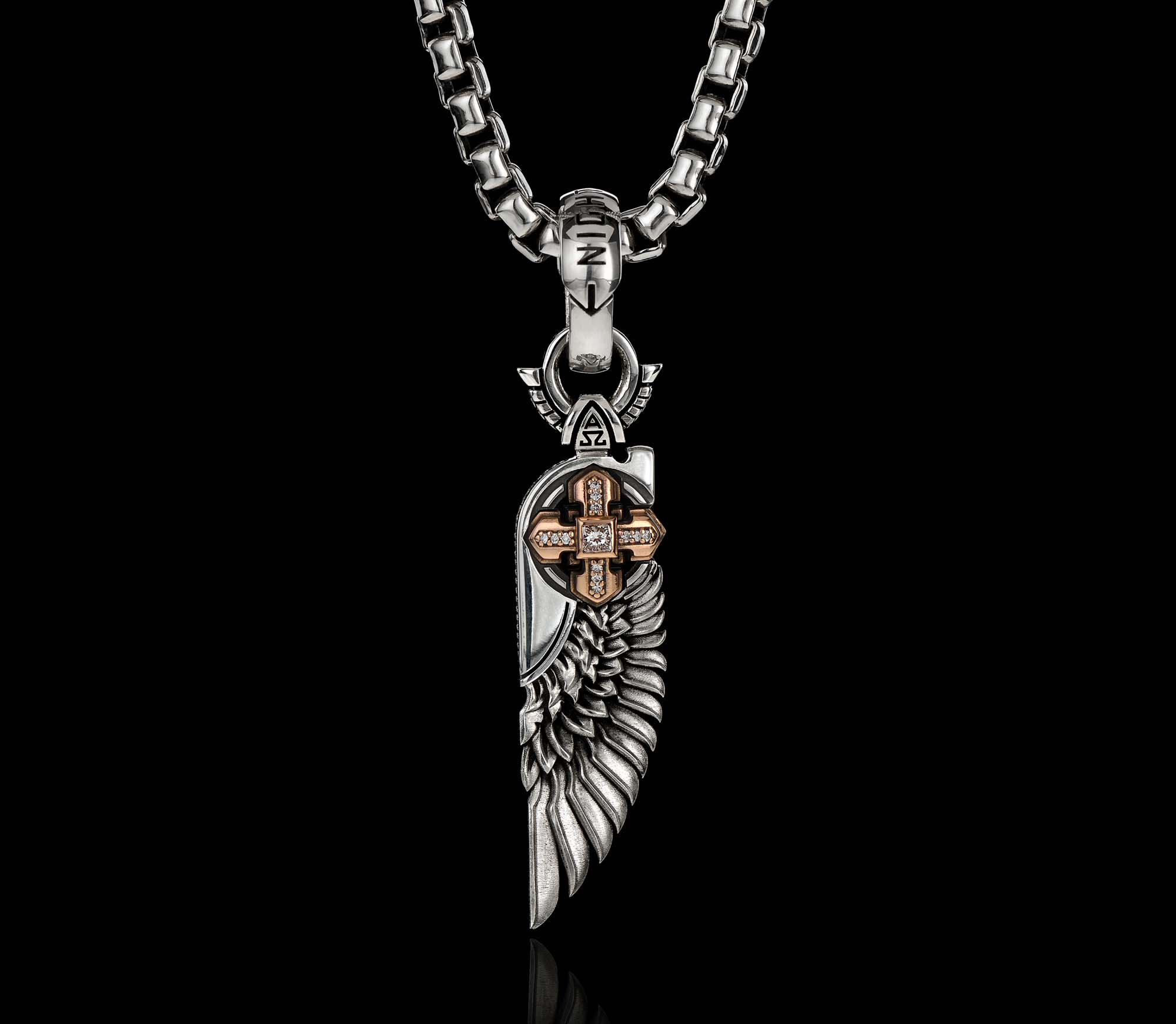 Cherubim Luxe Edition Pendant in 14K Rose Gold, 925 Sterling Silver, & Diamonds