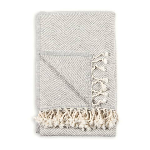 Herringbone Lambswool Throw - Heather Grey
