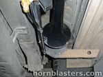 Close-up black train horn bell vertical mount zip-tied air line Toyota 4Runner Shocker XL gallery photo 14