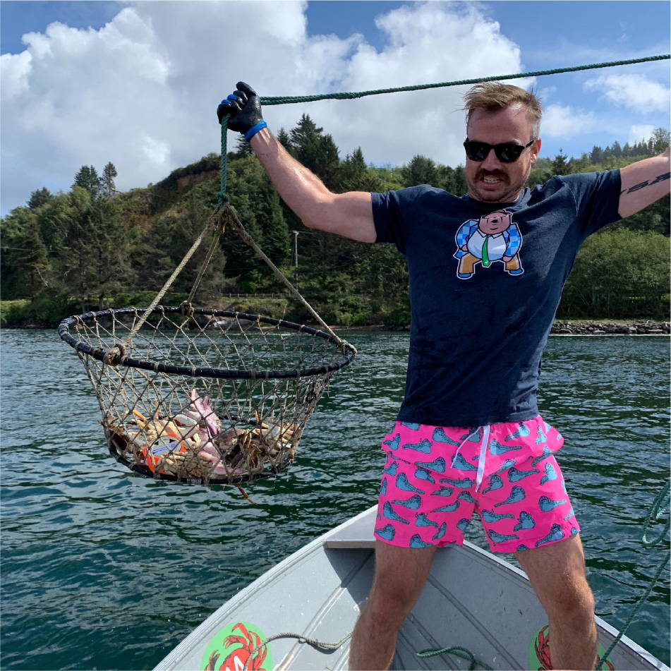 John Pinney catching crab at Kelly's Marina