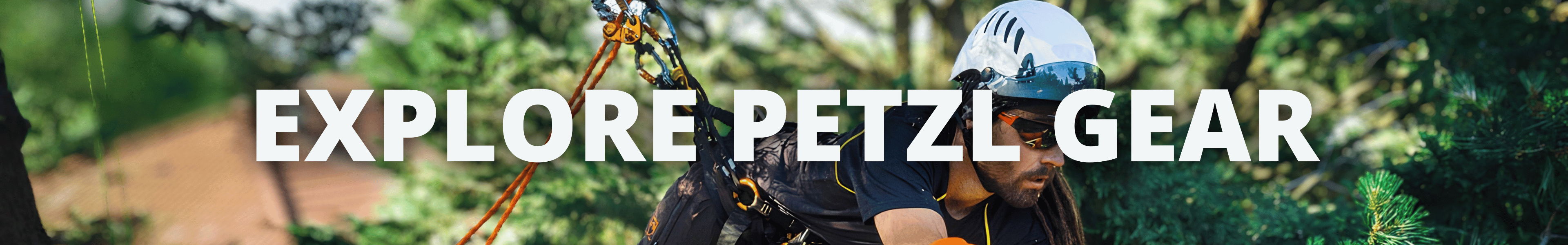 Explore Petzl gear with outdoor imagery in the background.