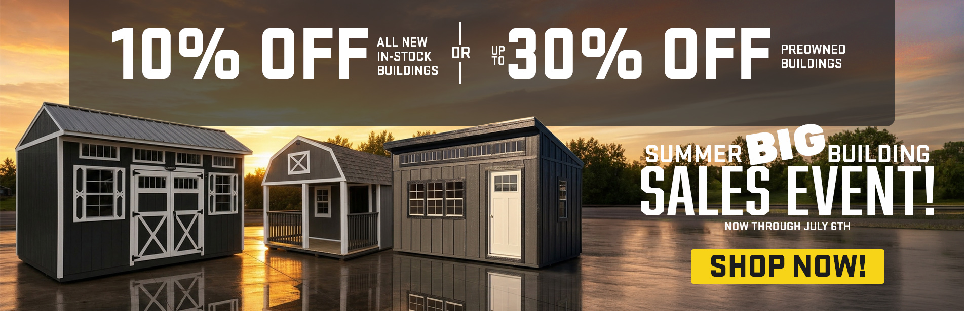 Promotional banner for a sales event with discounts on structures.
