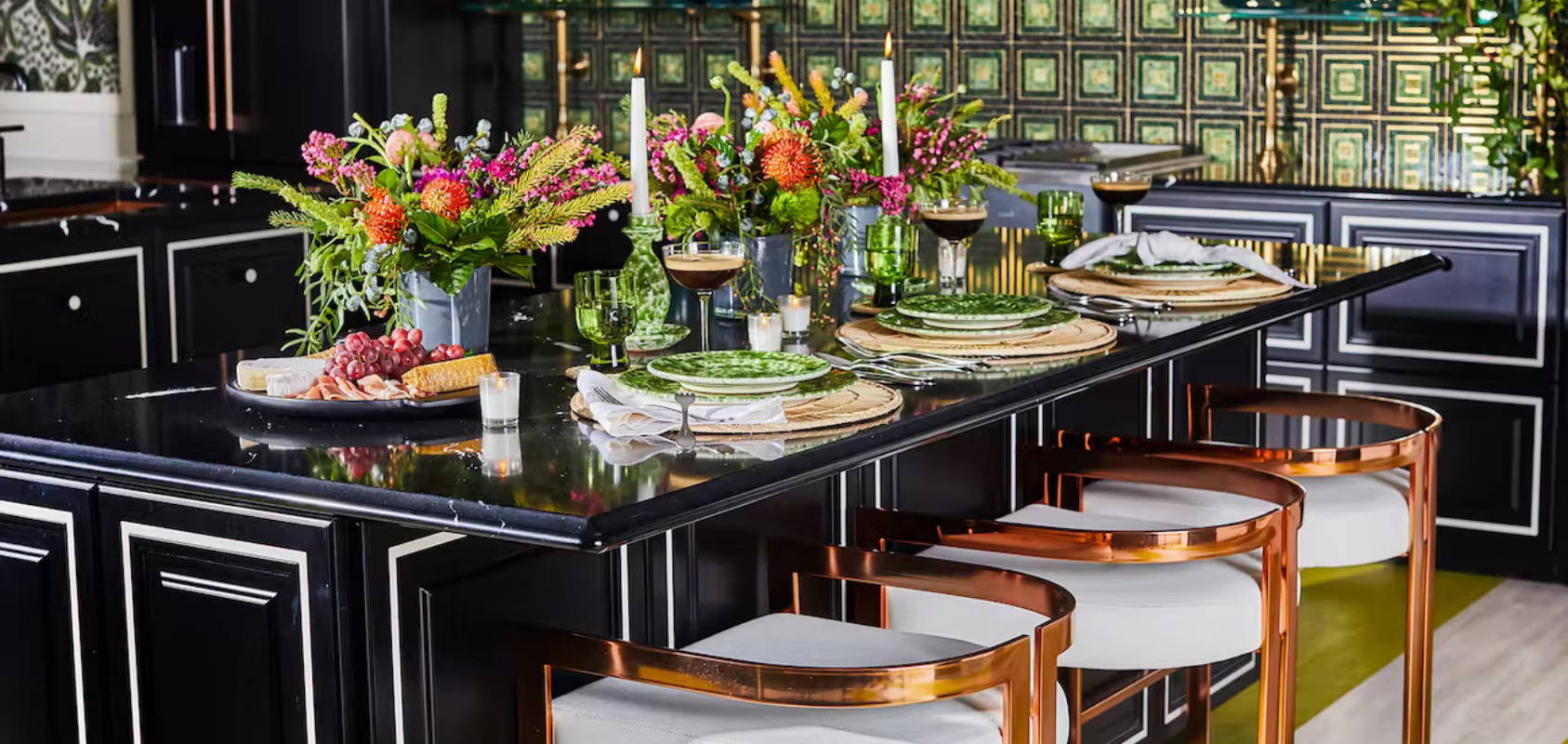 Tablescaping in a black Cafe Kitchen
