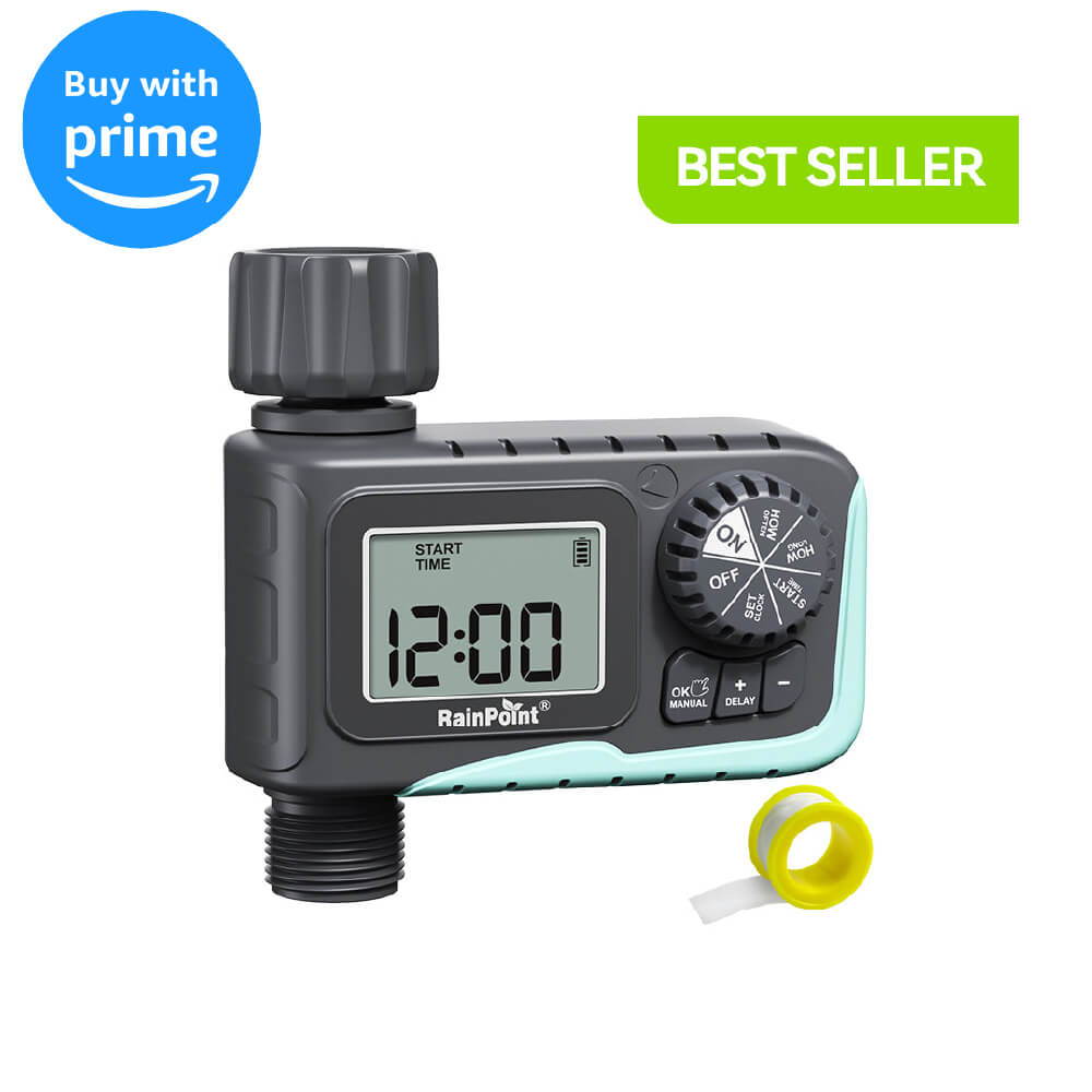 Digitaler Gartentimer mit Display und Bedienknopf, als Bestseller gekennzeichnet.