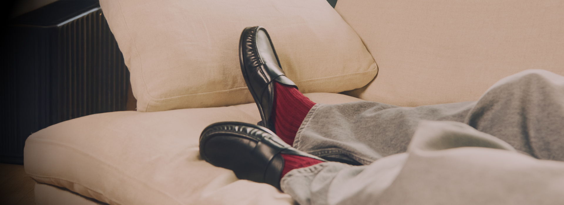 Grenson + NN07 Men's Leather Mule being worn with Grenson Socks.