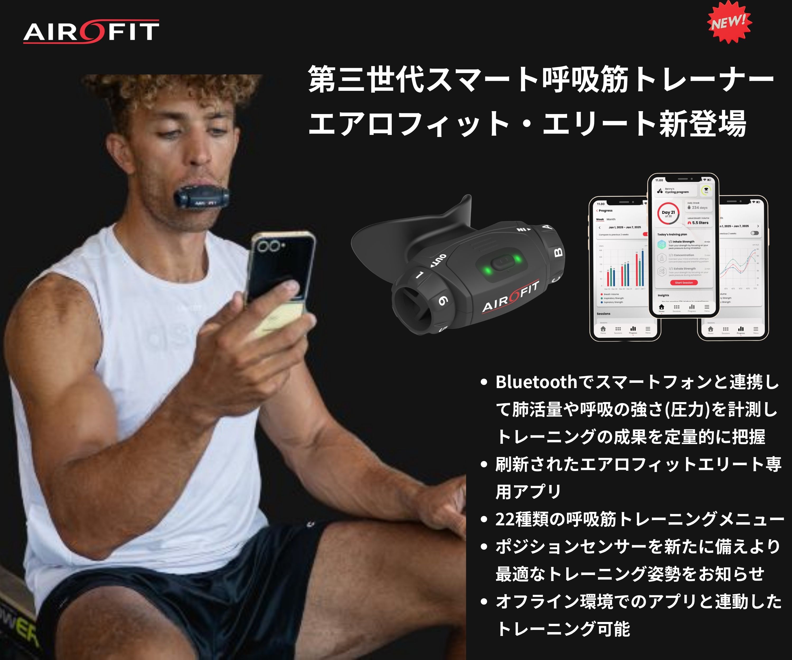 第三世代スマート呼吸筋トレーナーエアロフィットエリート
