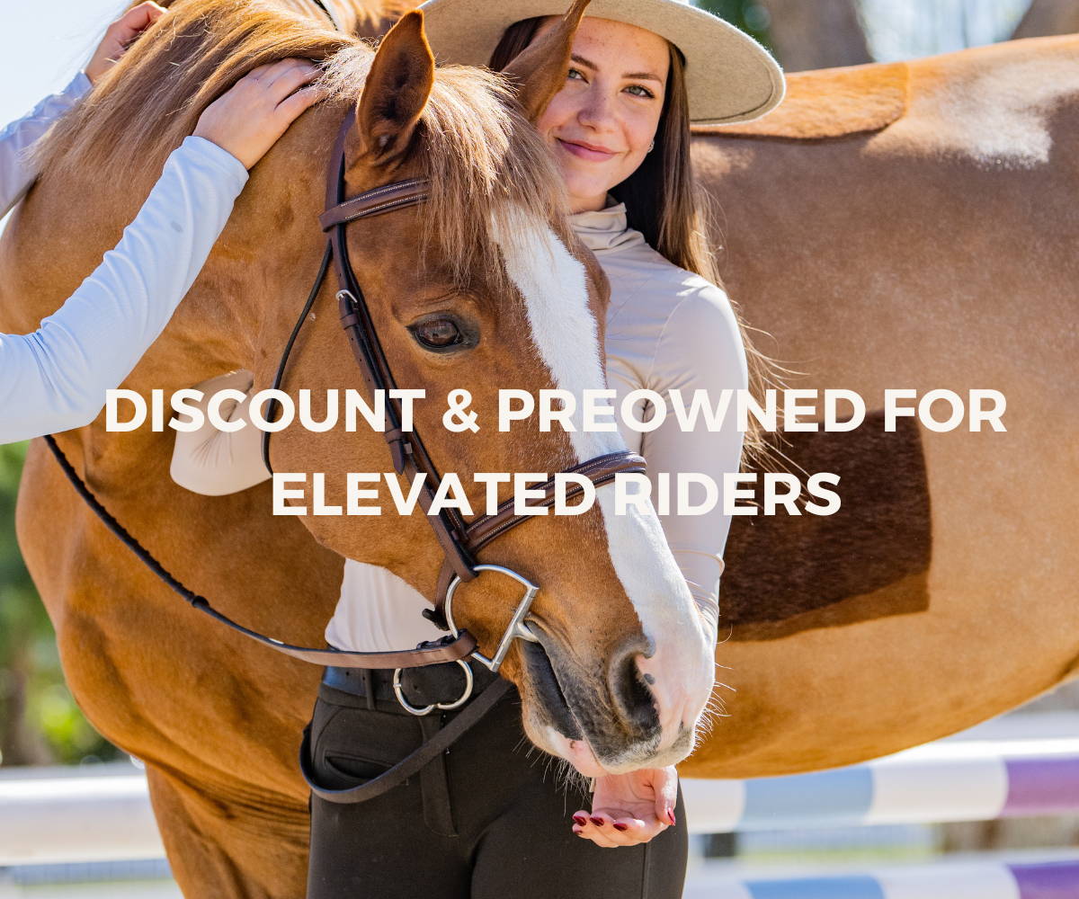 Shop pre-owned and discounted tack and apparel. Girl in sunshirt and hat with a chestnut gelding horse in a bridle with reins.
