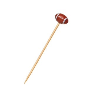 A bamboo skewer with a miniature football on the end