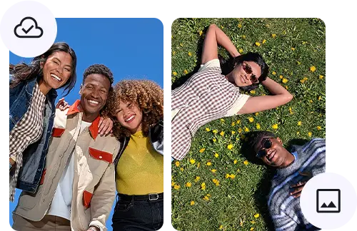 Four friends enjoying time outdoors in two different settings.