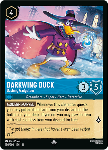 Darkwing Duck card featuring character abilities and stats.