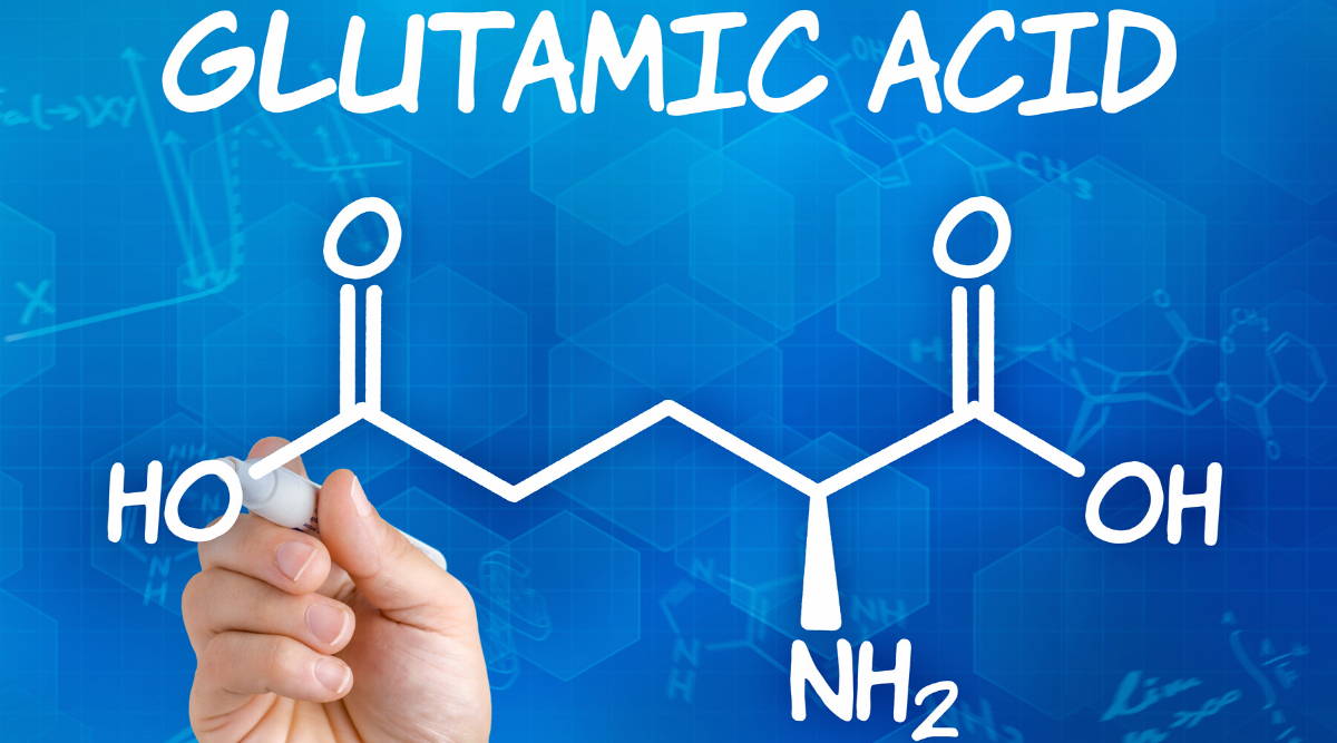 Hand with pend drawing the chemical compound of glutamic acid|Benefits of blutamic acid