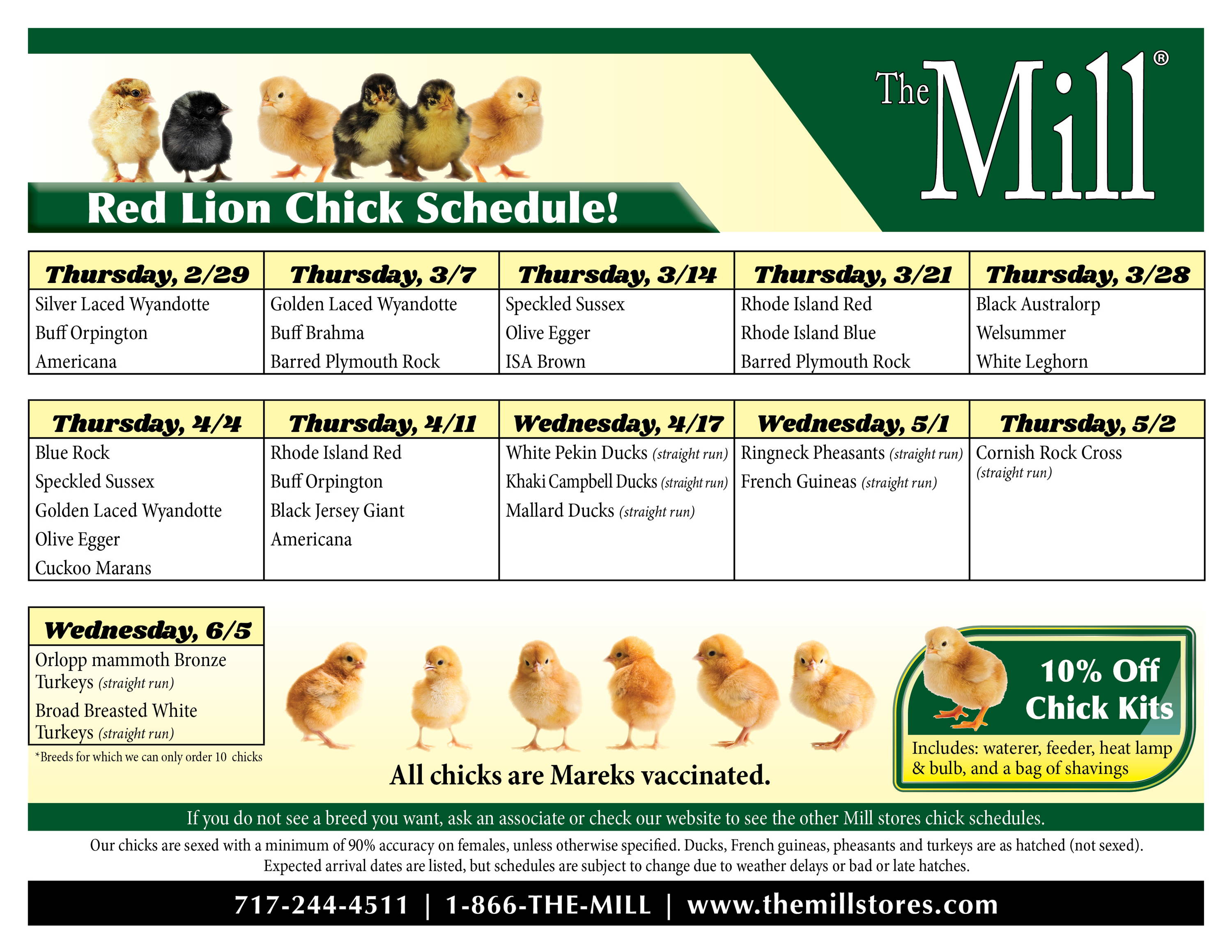 The Mill of Red Lion chick schedule 2024